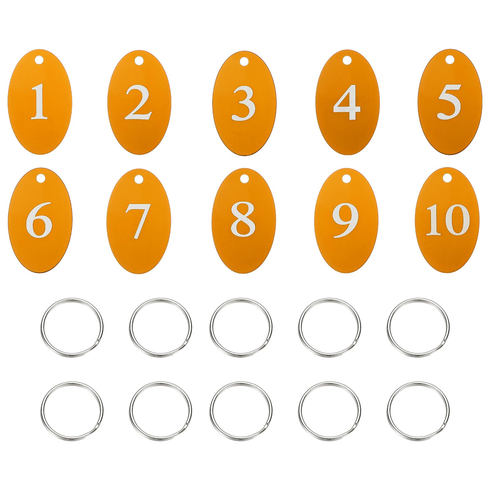 PATIKIL 10PCS Number Tags 1-10, Table Number Key Tags Aluminum Numbered Keychain Metal Oval with Key Rings for Organizer Field Sales Hangers Clothes Labels ID, Gold
