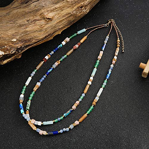 Plumiss Boho Handmade Natural Jasper Stone Beaded Crystal Mixed Strand Short Necklace for Women Girl4