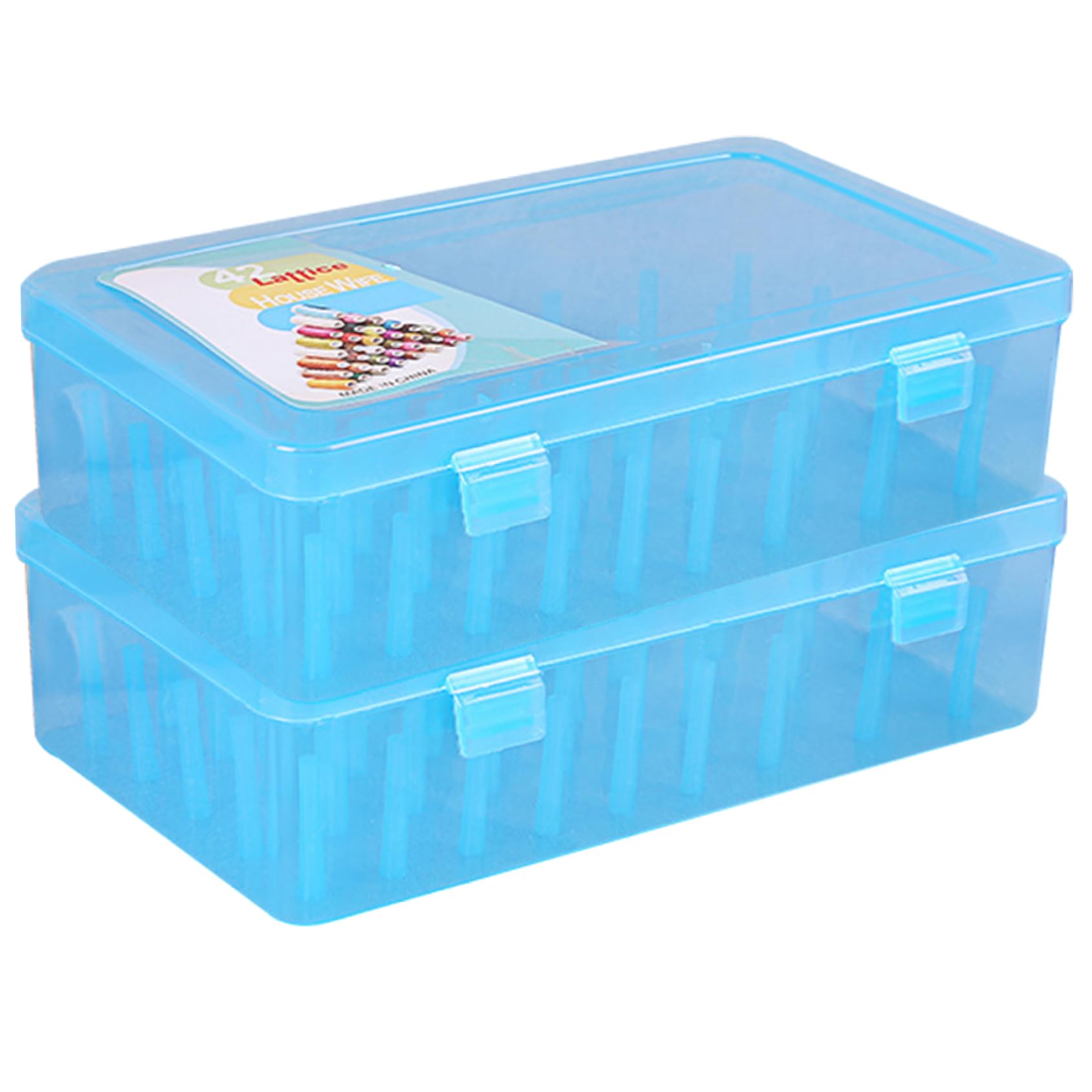 Tsawntd Sewing Thread Storage Holds 42 Spool 2PCS Thread Holder Empty Visible Cotton Reel Storage Plastic Leakproof Sewing Box for Embroidery Spools Blue Spool Holder Cotton Reel