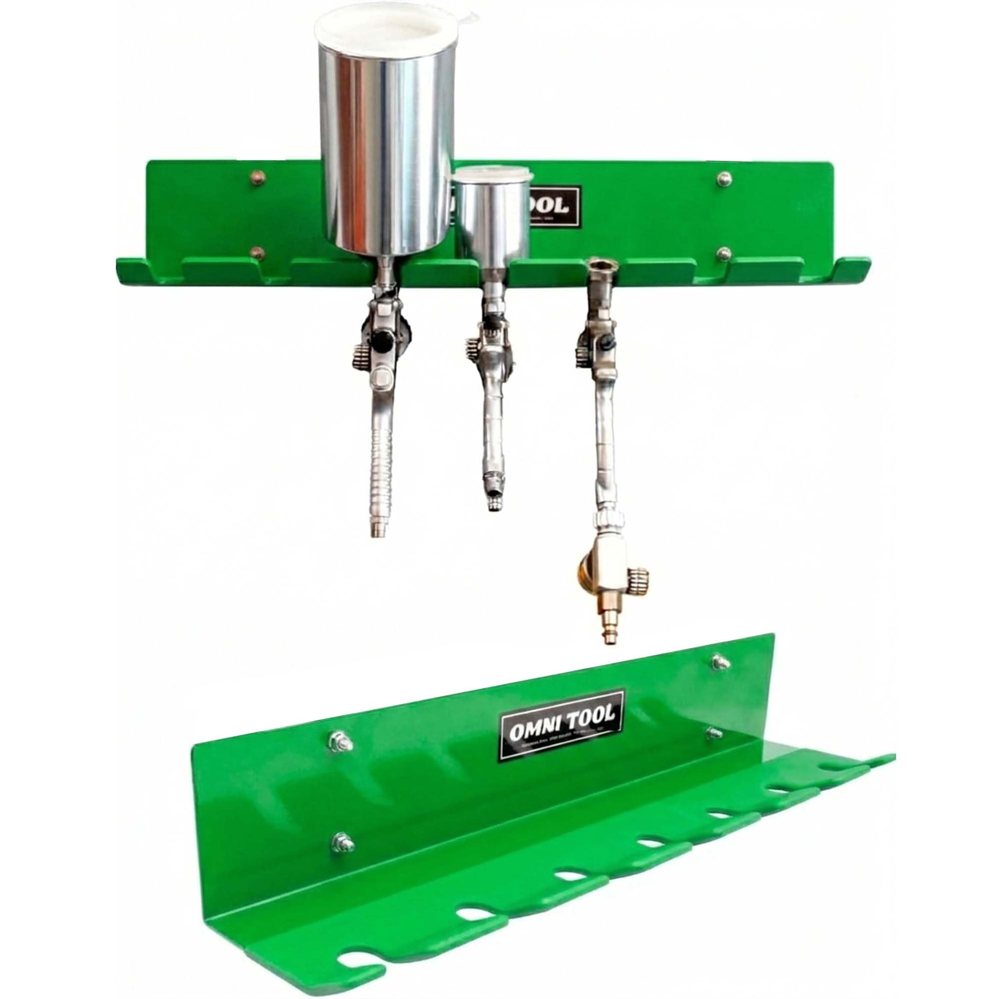 LAUCO Omni Tool - Soporte para pistola de pintura múltiple, soporte para pistola de pintura, capacidad para 7 pistolas sin tazas o 4 pistolas con tazas, diseño estable y sin arañazos (verde, 1 unidad)