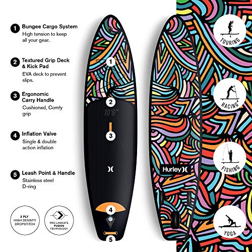Hurley Phantomtour 10' 6" Stand Up Paddle Board With Hikeable Backpack, Air Pump, Adjustable Floating Paddle, Coiled Leash, Fin & Repair Kit (Color Wave) #TOP4