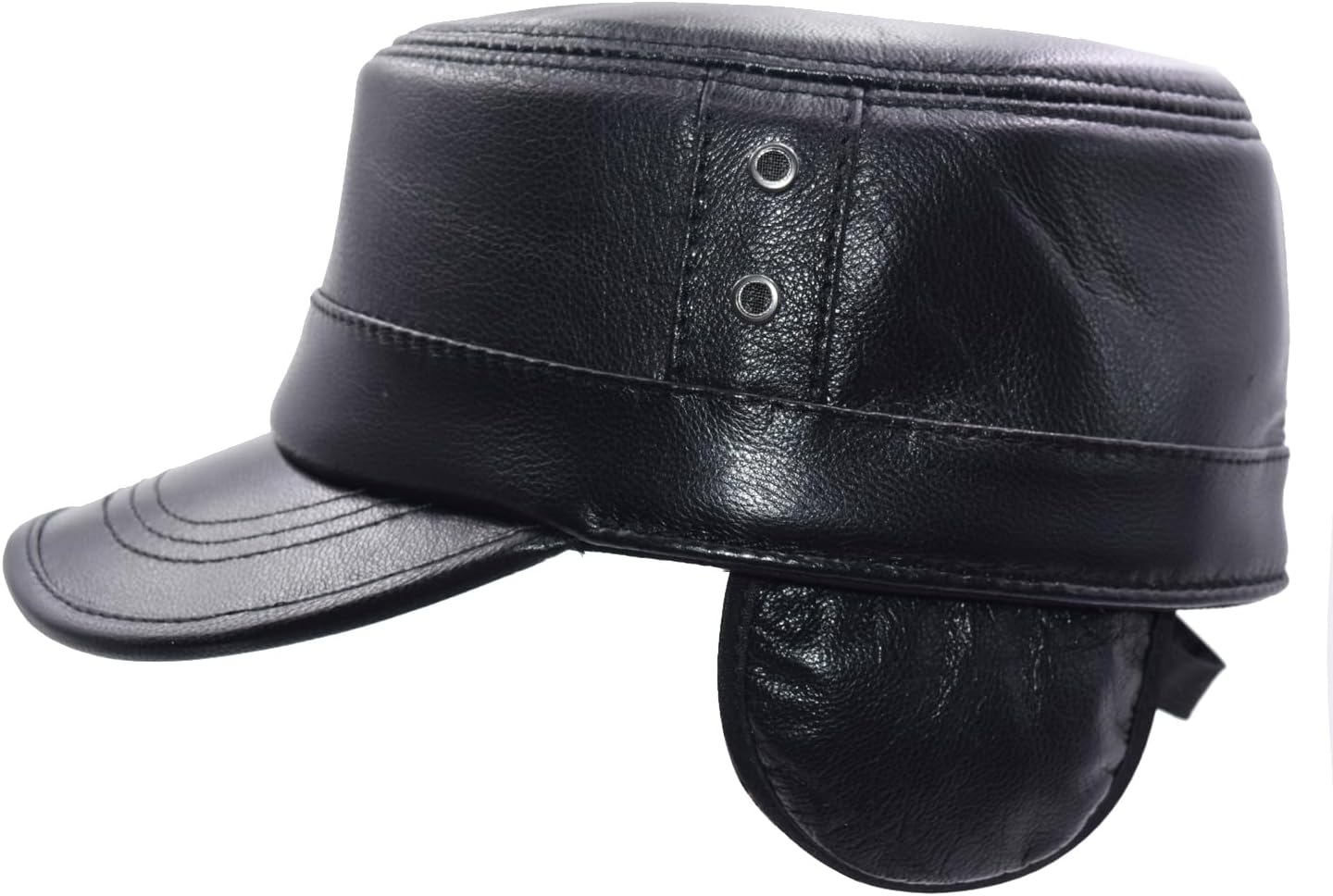 Men's Leather Military Style Cap Cadet Hat Earflap Baseball Cap - Image 6