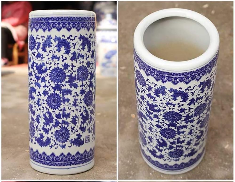Traditional Style Ceramic Umbrella Stand Rack with Floral Blue & White Porcelain, Home Office Entryway Decor Umbrella Holder for Canes/Walking Sticks (Size : Ø22×H50cm)