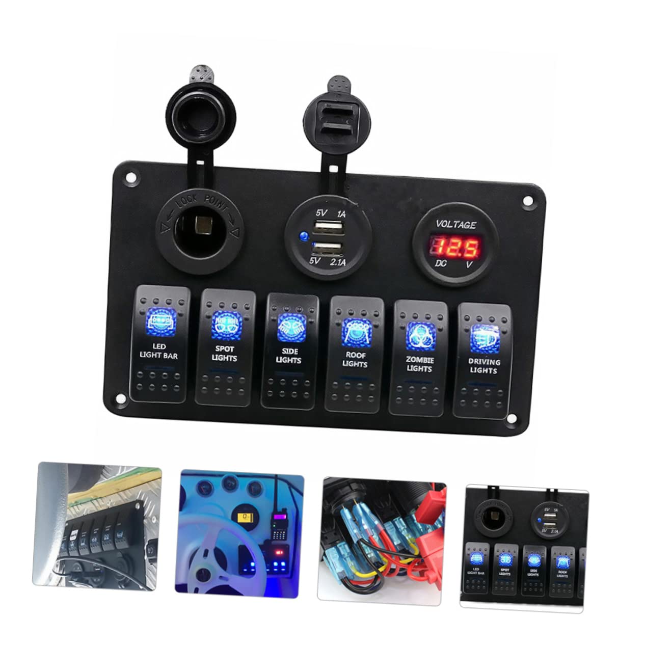 1set Control Switch Panel Digit Combination Button Off Led Voltage Display USB Charger Cigarette Socket Plate Safe