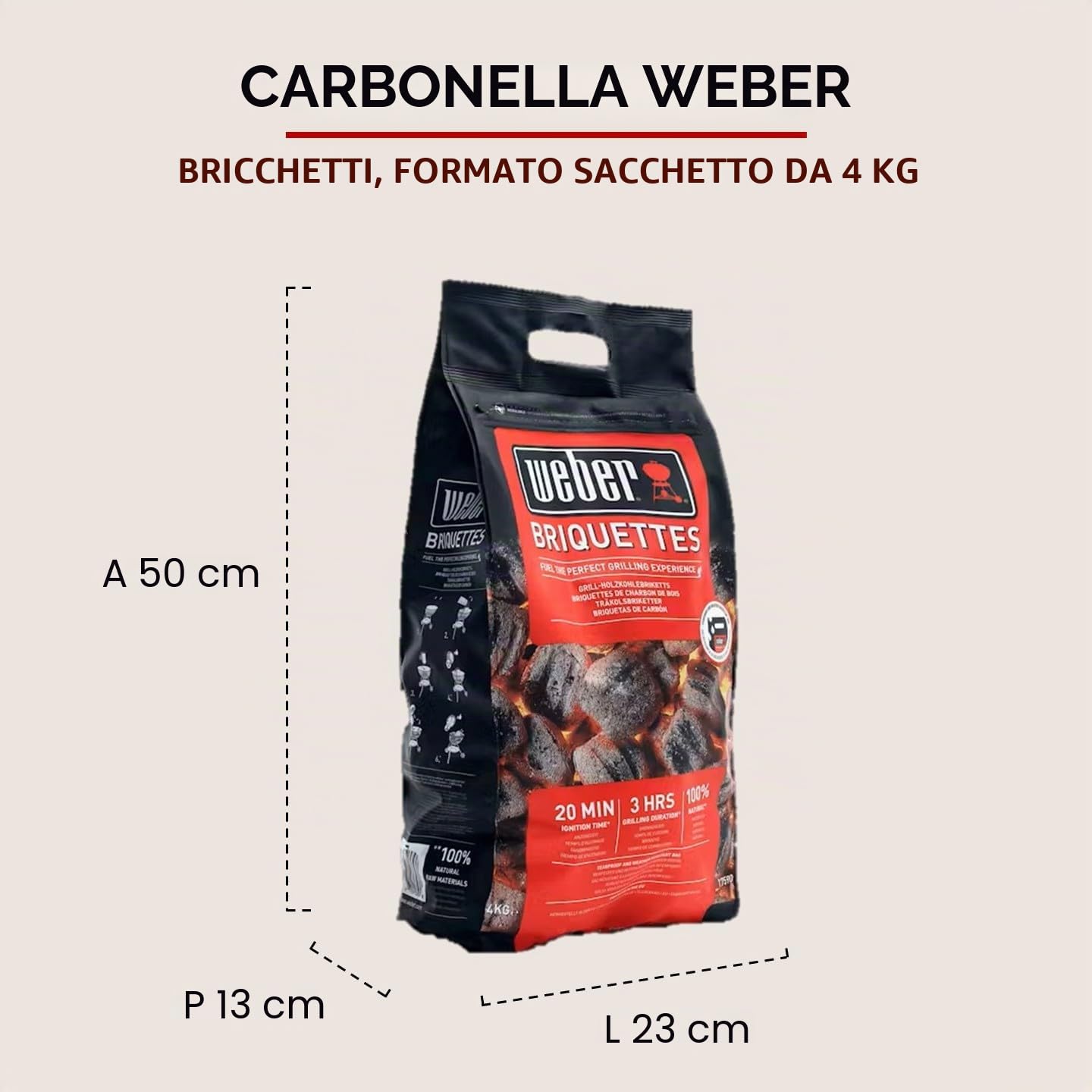 Weber Bricchetti di carbone 4 kg BBQ combustibile naturale accensione 20 minuti 3 ore
