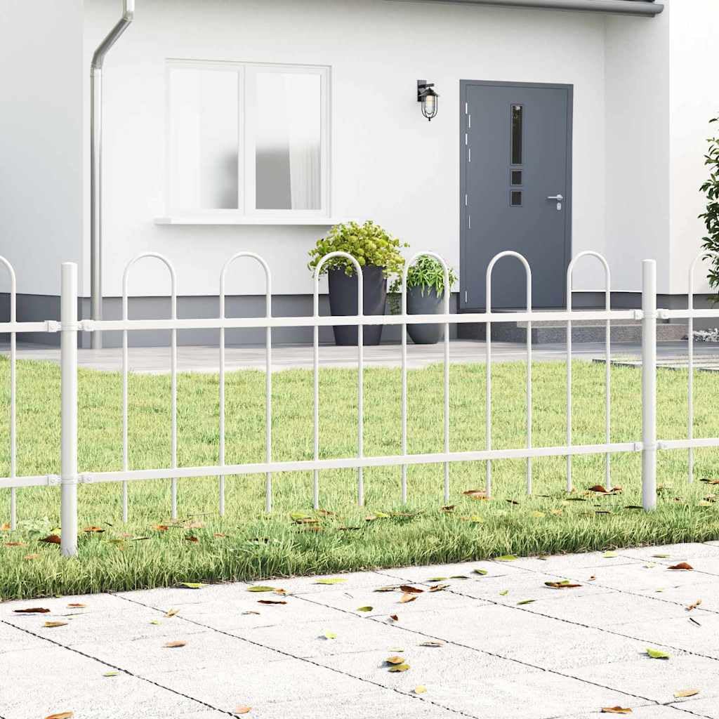 Gartenzaun BOXTEL Weiß pulverbeschichteter Stahl 170x110 cm robustes Zaunelement mit Sichtschutz und Windschutz für Terrasse, Balkon, Vorgarten und Außenbereich