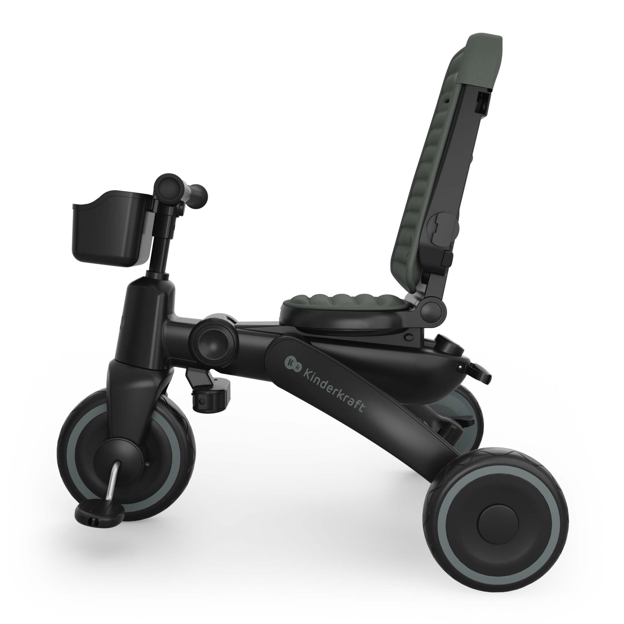 Kinderkraft JAZZ 3 triciclo pieghevole 9 mesi-25 kg, seduta 360°, semi-reclinabile fronte/retro, capotta UPF 50+ impermeabile, ruota libera, chiusura compatta, Verde