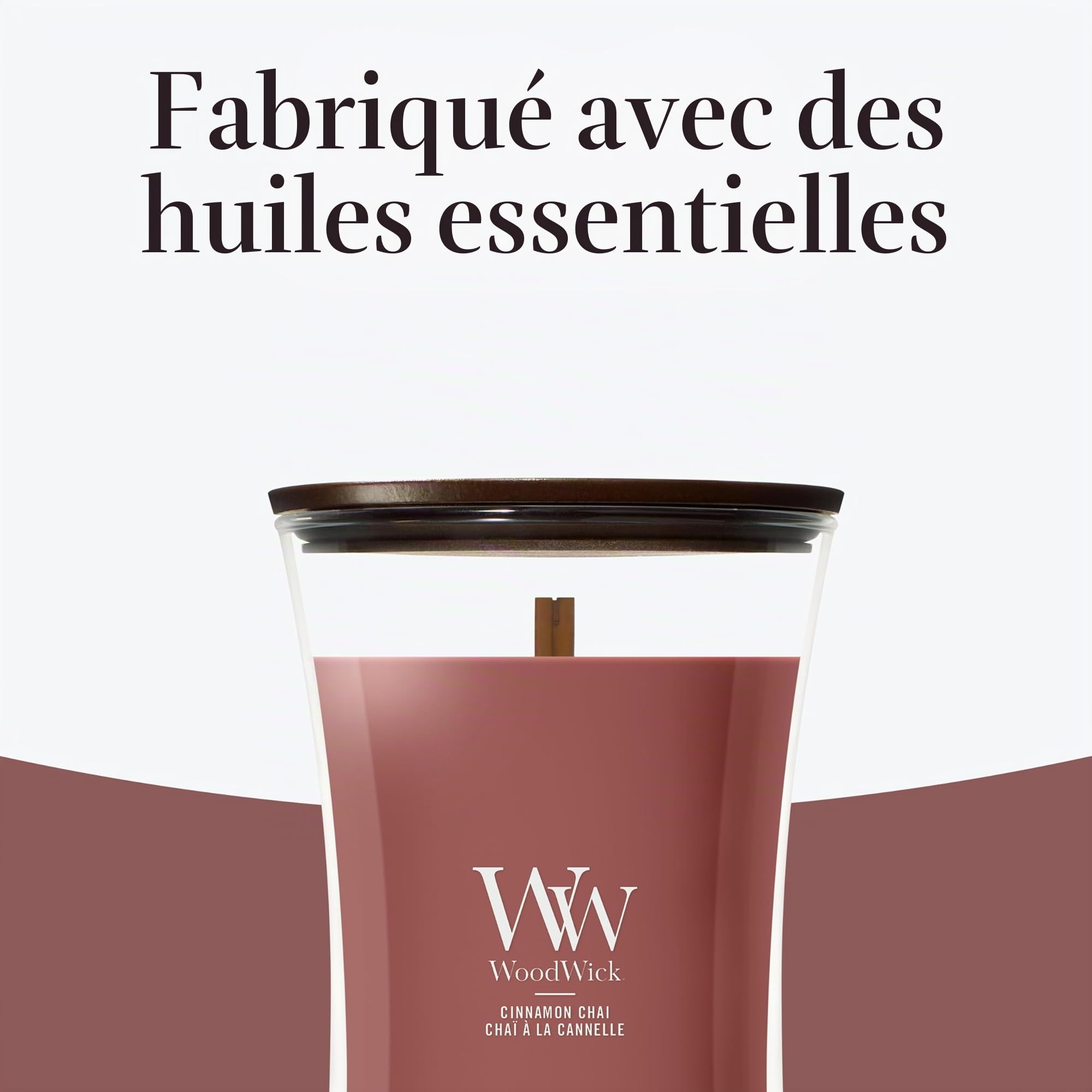WoodWick Bougie parfumée grand format sablier | Cannelle Chaï | avec mèche crépitante | Durée de combustion : jusqu’à 130 heures