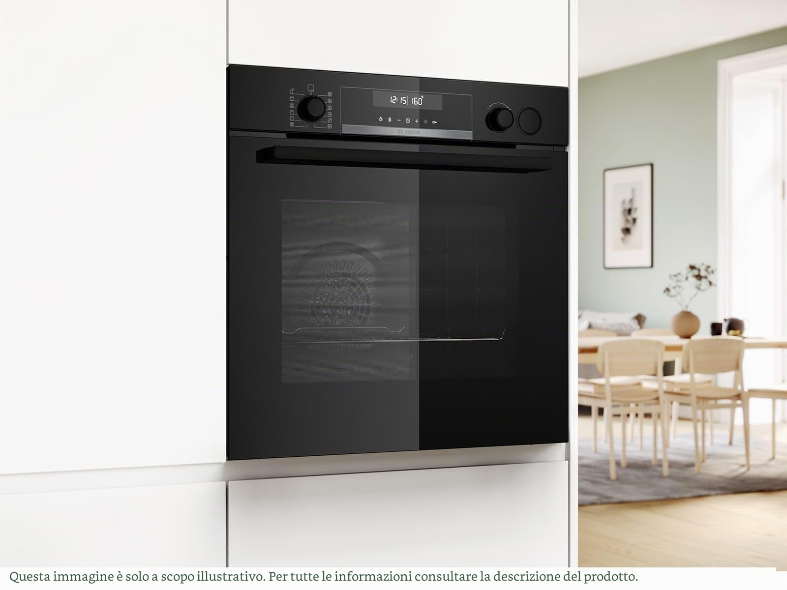 Bosch HRG578CB7, serie 6, forno intelligente da incasso con supporto per vapore, 60 x 60 cm, prodotto in Germania, pirolisi, termometro per arrosti, funzione Air Fry, funzione aria calda 3D, soft