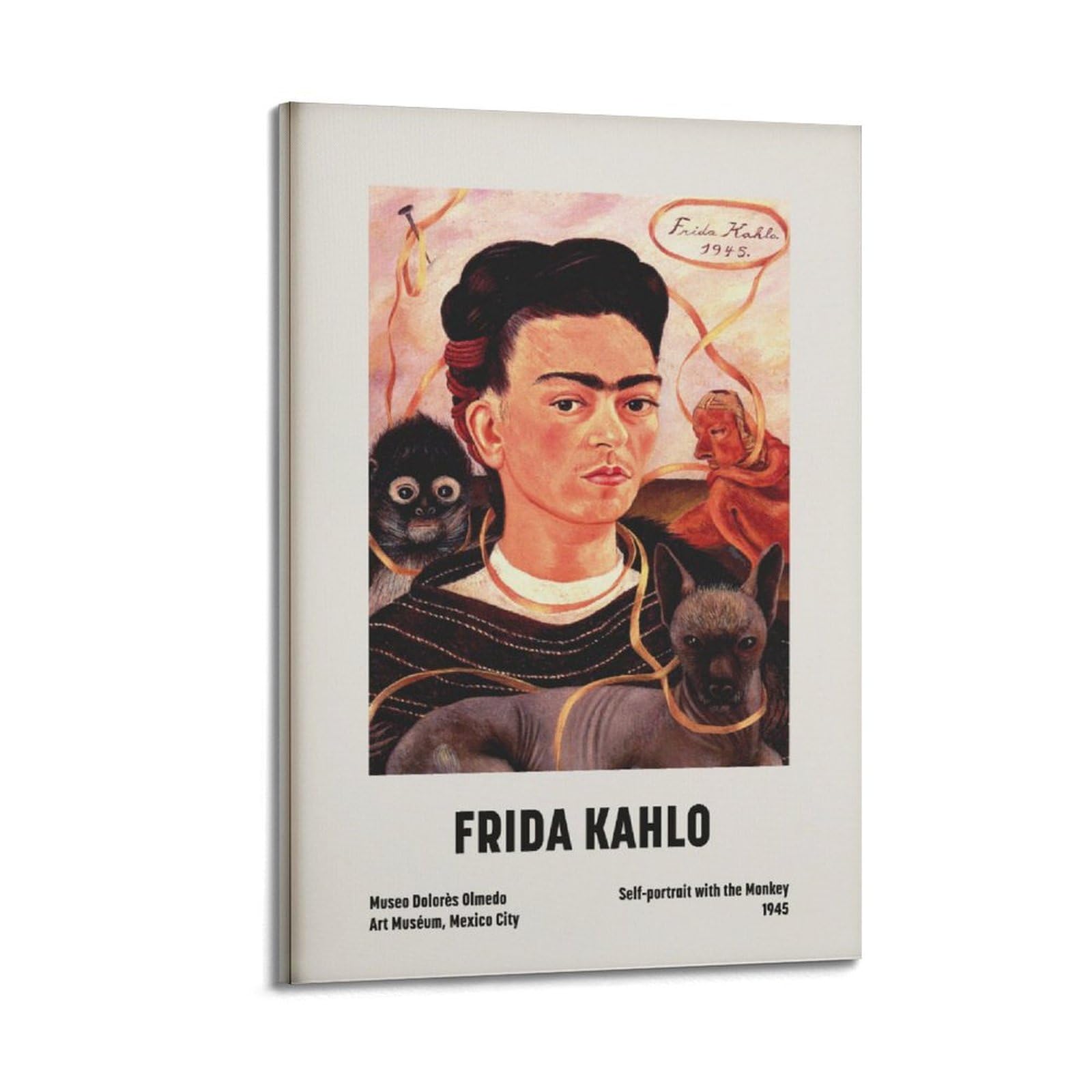 xiaoxiaoshen Frida Kahlo Self Portrait With Monkey Feminist Canvas Poster Wall Art Prints Room Aesthetic Murals Bedroom And Living Decorations 20x30inch(50x75cm)