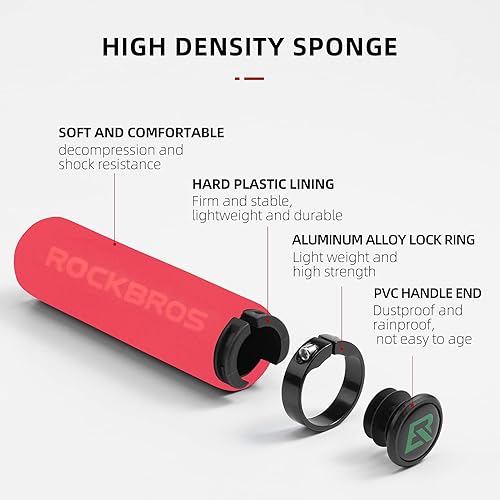 Miniatura 2 de Rock BROS - Empuñaduras de bicicleta de espuma con bloqueo único en la barra de mango de bicicleta, suave y cómodo, antideslizante, para BMX
