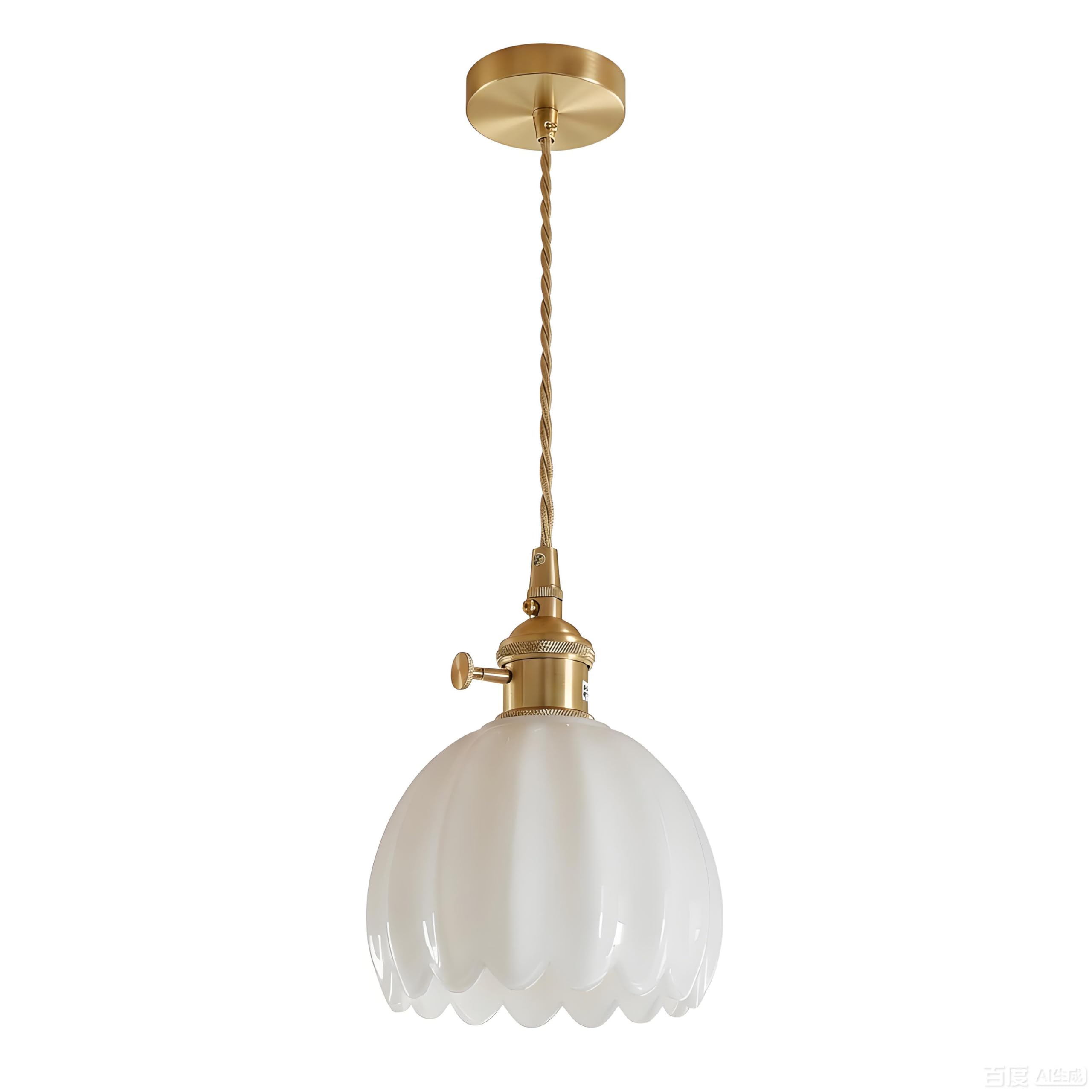 Lampada a Sospensione in Vetro Floreale, Vintage Presa E27 e Interruttore, Altezza Regolabile Lampadario a Soffitto per Cucina, Sala Pranzo, Camera (Bianco)