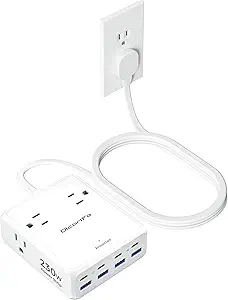 230W USB Power Strip, Ultra Thin Flat Plug Extension Cord 5FT, 4 AC Outlets 8 USB Ports(4 USB-C&4 USB A), 2000J Surge Protector, Home Office Dorm Travel Essentials