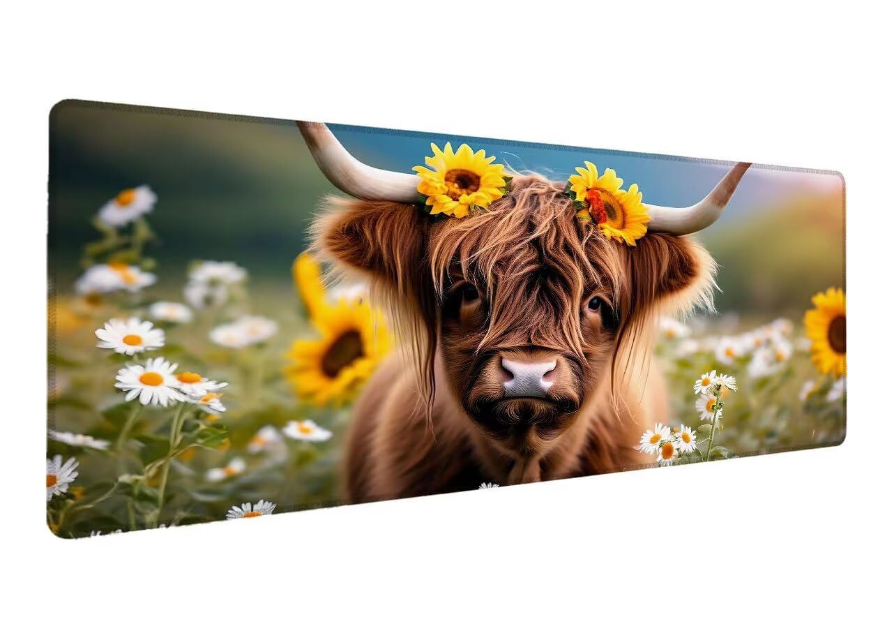 Alfombrilla Ratón, Alfombrilla Gaming Girasol XXL 1200x600x3mm, Extendida Base de Antideslizante Caucho Mouse Pad Buey, Protector Escritorio con Bordes Cosidos, Mejora la precisión y la Velocidad P-2