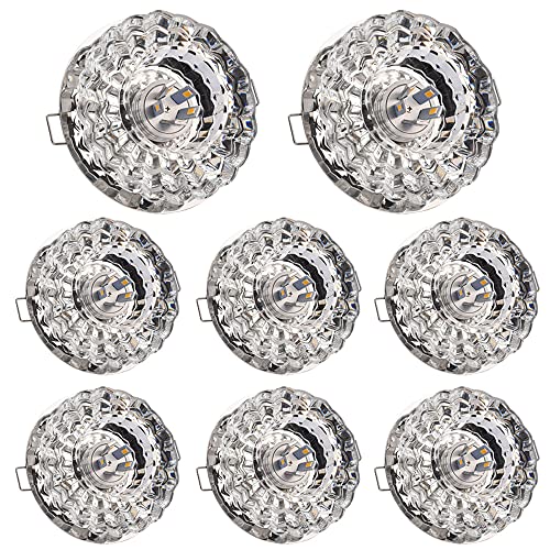 TCHAUSGZOZ (paquete de 8 luces LED empotrables cristal 2-3,5 pulgadas, 3 W, bisel plateado, luz empotrable, focos acero inoxidable for interiores, disco, colores seleccionables(3W,Warm light)