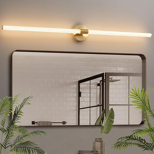 Gednbo Luces LED regulables doradas para tocador de baño, iluminación completa de 360, lámparas de baño sobre espejo de 49 pulgadas, aplique de