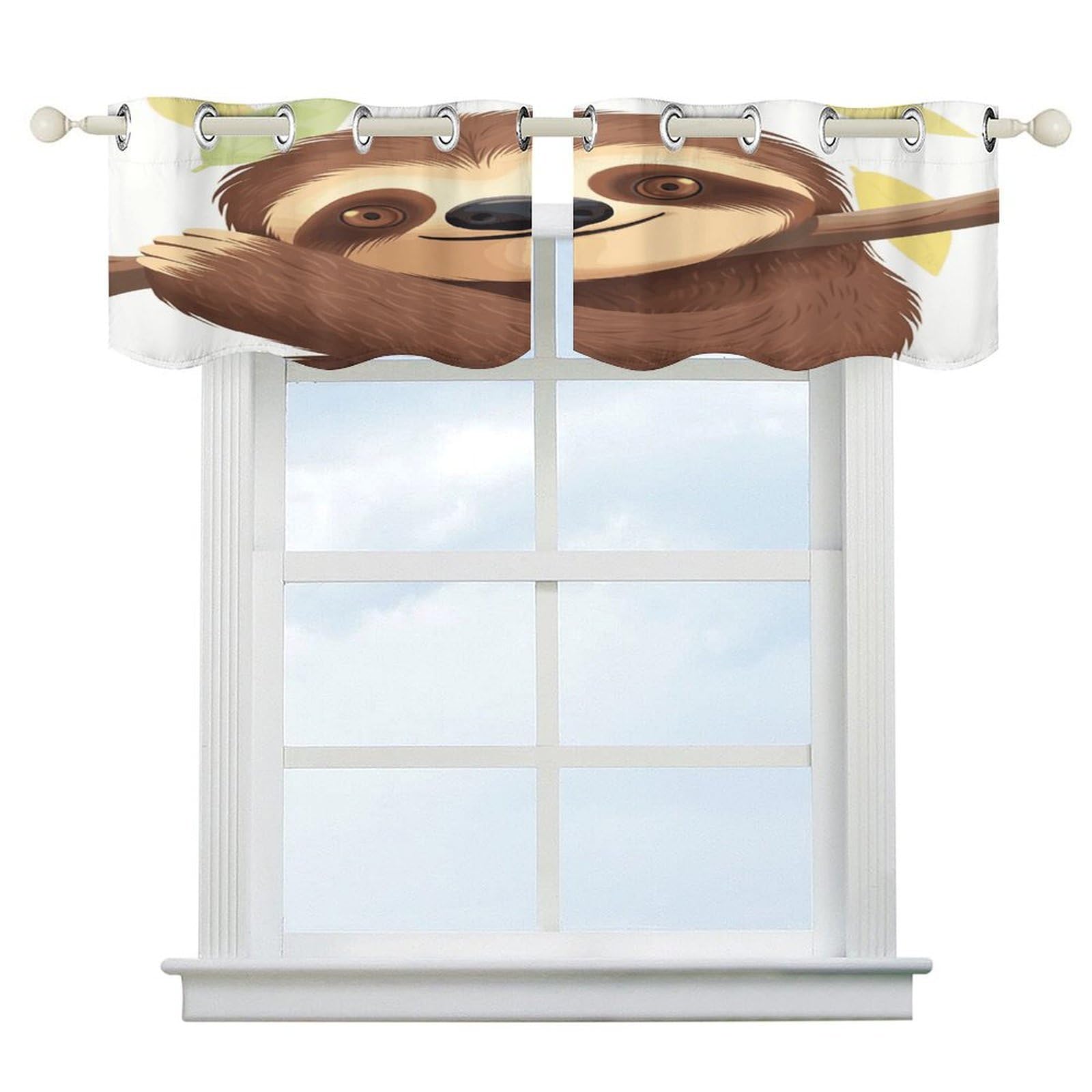Cortinas opacas de cocina 52 x 18.1 pulgadas con diseño moderno de perezoso para ventana