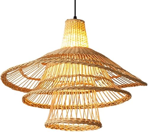 LYMSXAZOU Multi-Tier Rattan Pendant Lights Wicker Lamp Shade Hanging Southeast Asian Suspension Light Fixture Handmade Weav Basket Ceiling Chandelier,Hanging
