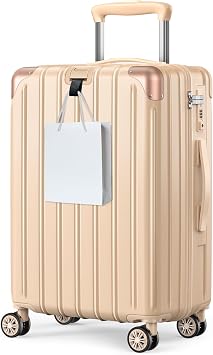 Suitcase, Ultra Lightweight, Large Capacity, Special Frame, Carry Case, Hidden Hook Function, Shockproof, Quiet, Double Casters Equipped with TSA Lock, Zipper Type, Carry Bag, Travel, Business, Business Trips, Hospital Apricot, Small Size, Carry-on 1-3 Nights/40L