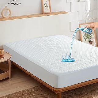 Waterproof Mattress Protector Queen - Fitted with Stretchable Pockets - Quilted Soft Breathable Queen Size Bed Mattress Cover - Noiseless and Machine Washable Mattress Pad Cover