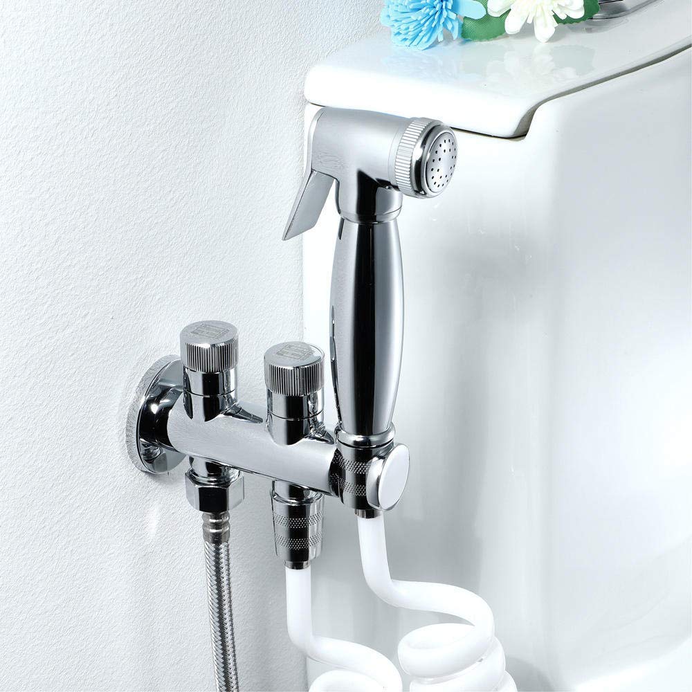 Set Doccia con soffione, doccetta, doccetta per WC, igiene, Corpo valvola in Ottone Cromato, Rubinetto di Scarico a Parete