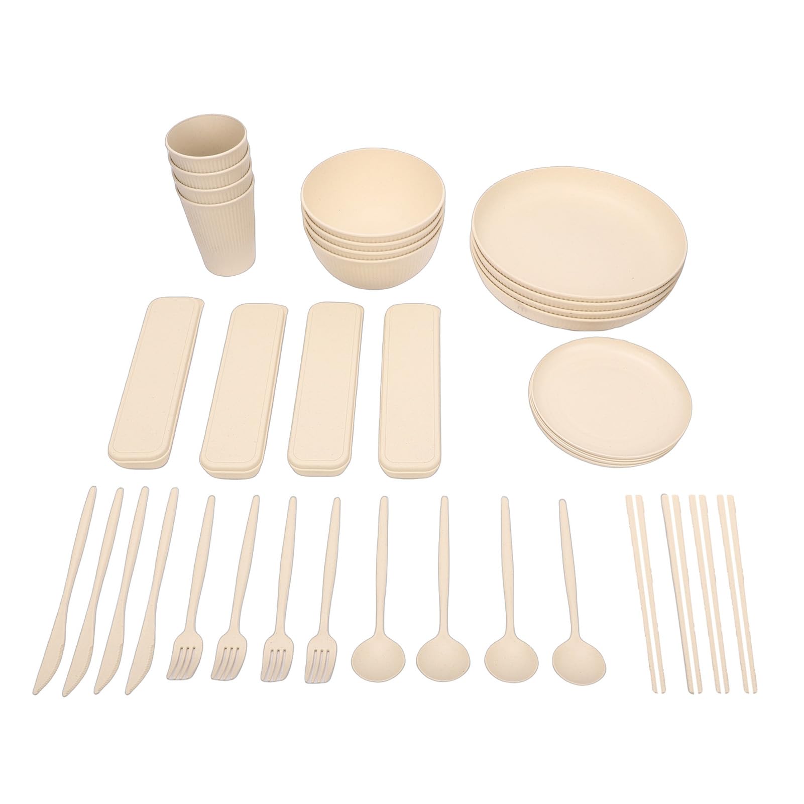 ASHATA Juego de Vajilla Ligera Irrompible para 4 Personas, Camping, "apto para Lavavajillas y microondas", Viaje, Picnic, Juego de Cubiertos para Fiesta en Casa