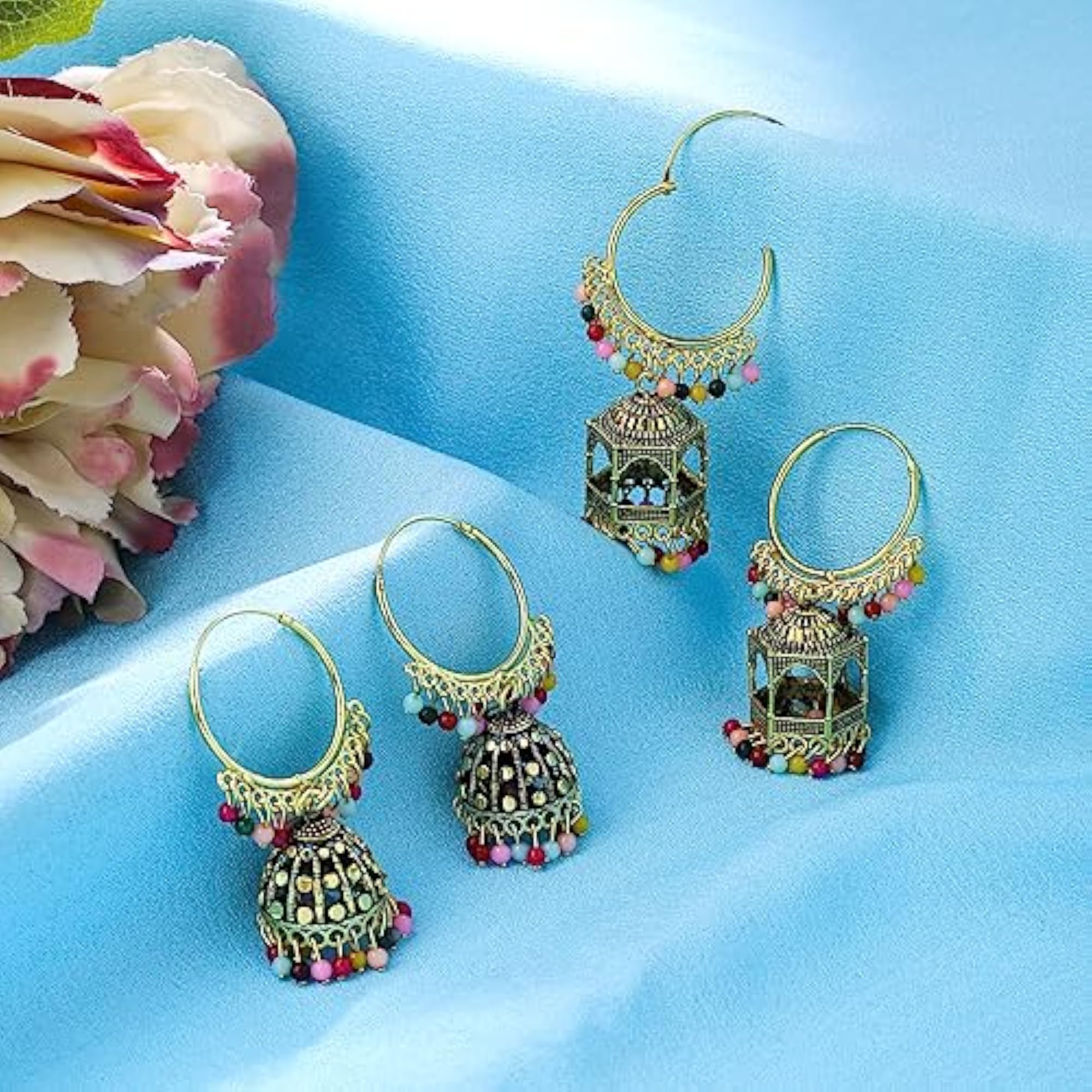 Oxidised Plated 2 Pairs Combo Hoops Jhumki Earrings