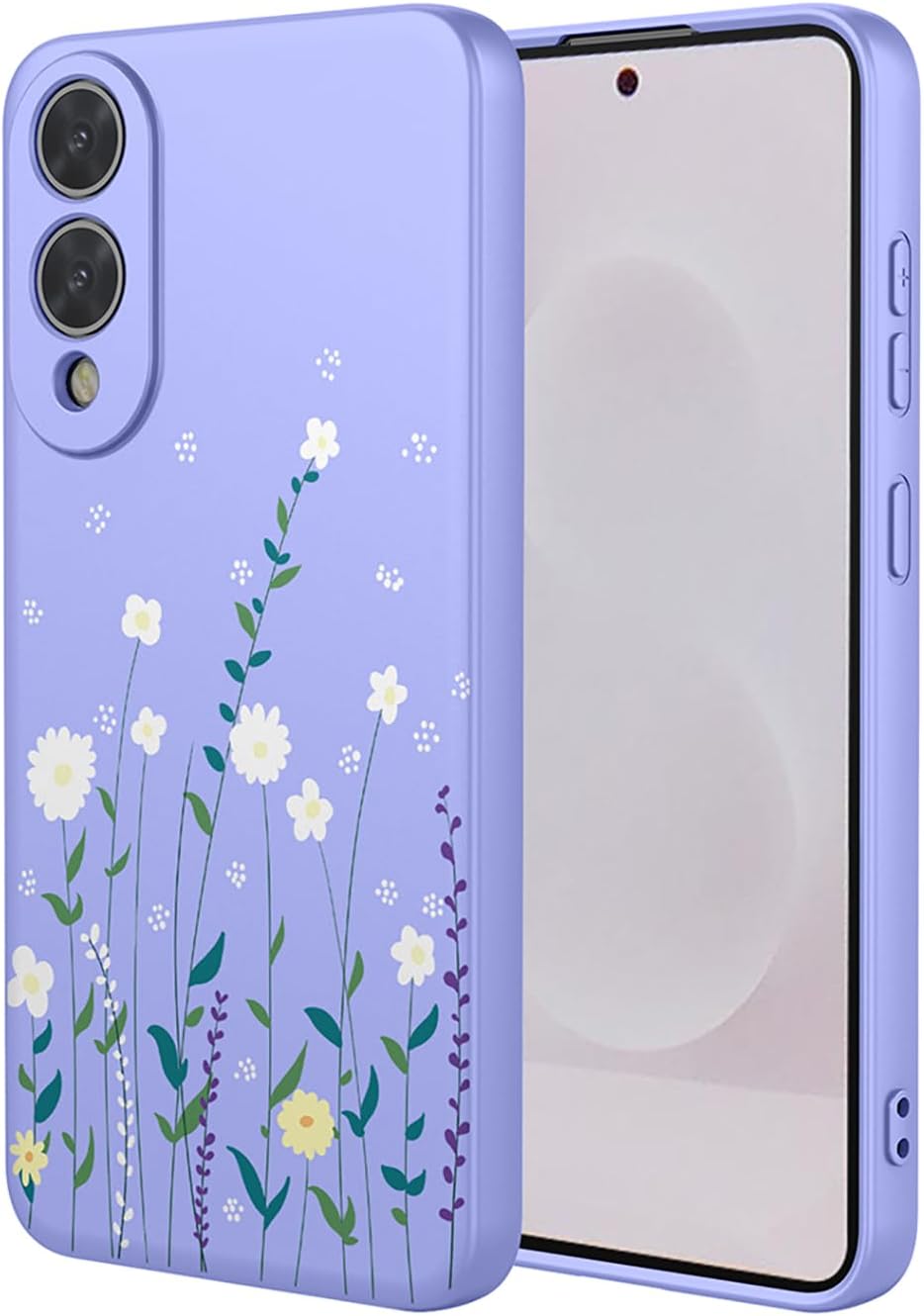 coque Samsung s25 Edge – ILING Coque pour Samsung Galaxy S25 Edge, Très Mince Fleurs élégantes Vignes ou Panda Design Mignon Cover, Souple Silicone Liquide TPU Bumper Antichoc Mat Femme Case (Violet A92)