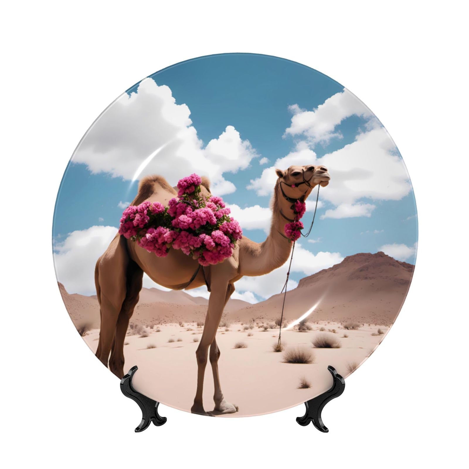 SXZVVBN beautiful camel Bone China Decorative Plate Art with Stand Removable Adhesive Hanging for Home Office 7in