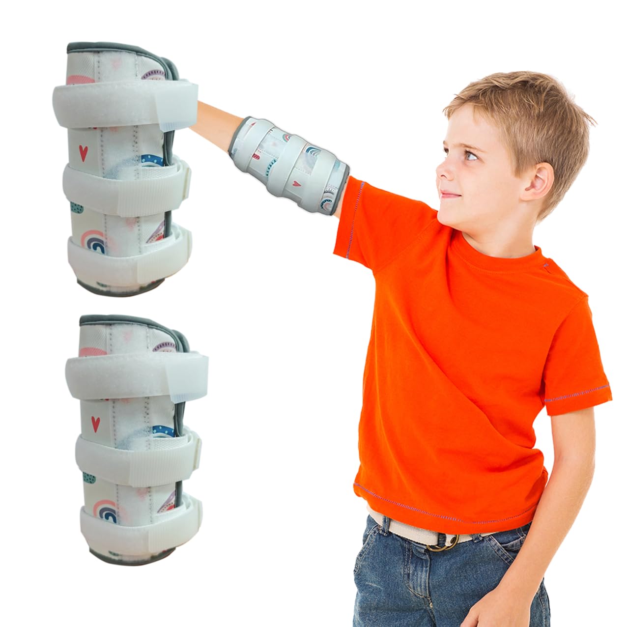 2 Pack Thumb Sucking Stop for Kids Toddlers Nail Biting Treatment Dinosaur Finger Sucking Deterrent Guard Prevention Anti Nose Picking Pediatric Elbow Immobilizer for Boys Girls (Rainbow)-image-31