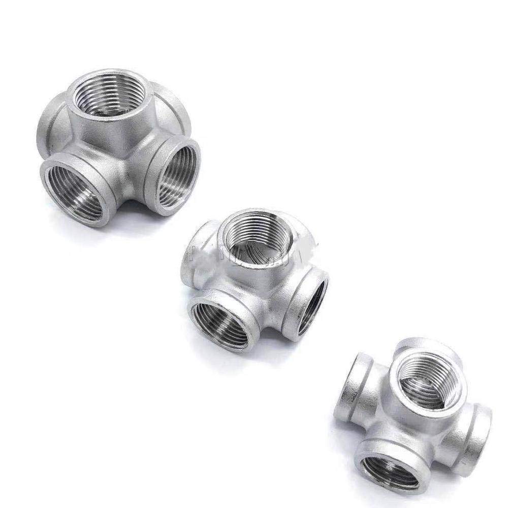 Connettori per tubi in acciaio inossidabile 304 a 5 vie uguali a croce raccordo filettato femmina per applicazioni da 1/4" a 2"