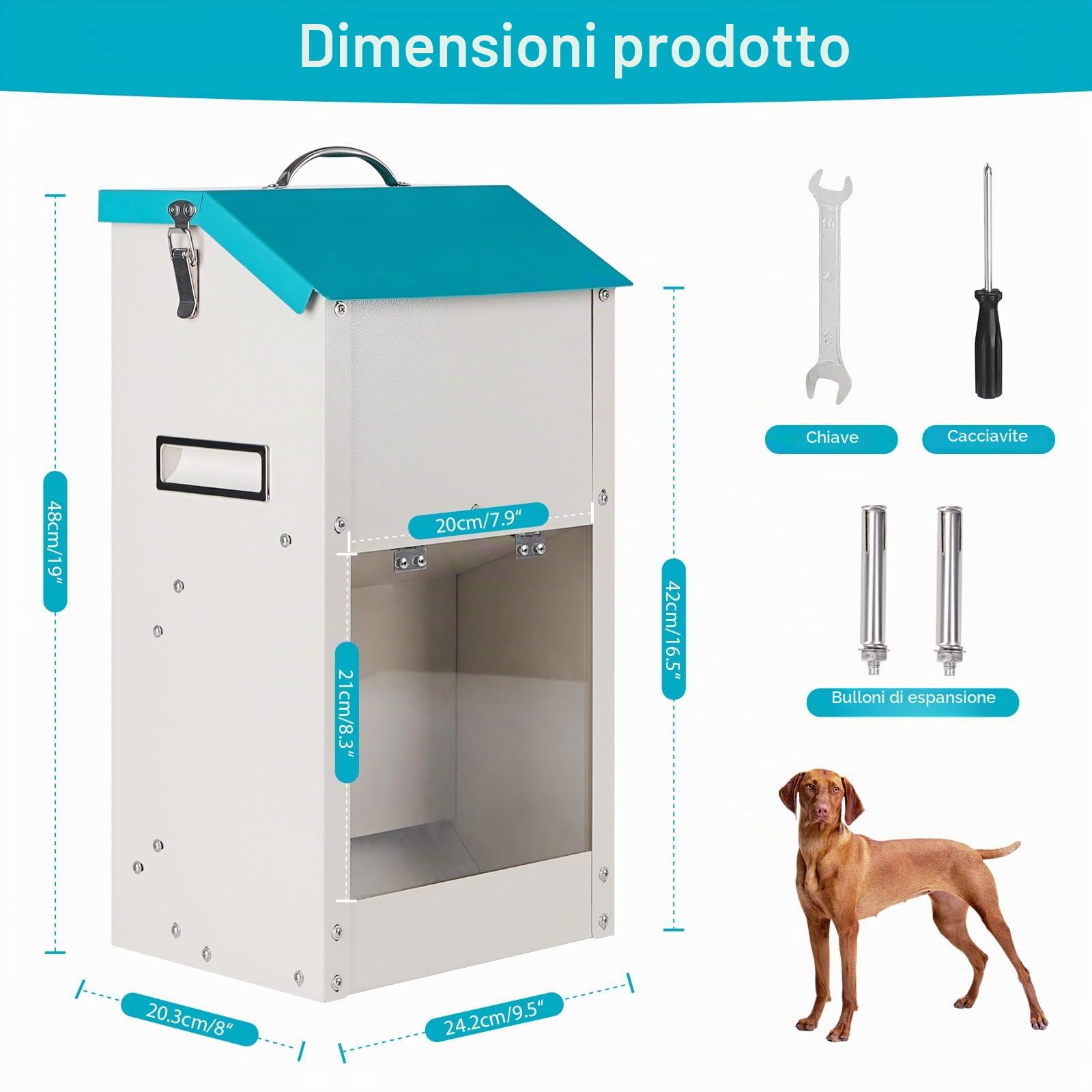 Alimentatore a Gravità Zincato per Cani, Distributore di Cibo per Cani Di Razza, Alimentatore di Cibo a Gravità per Animali Domestici All'Aperto da 7,5 Libbre