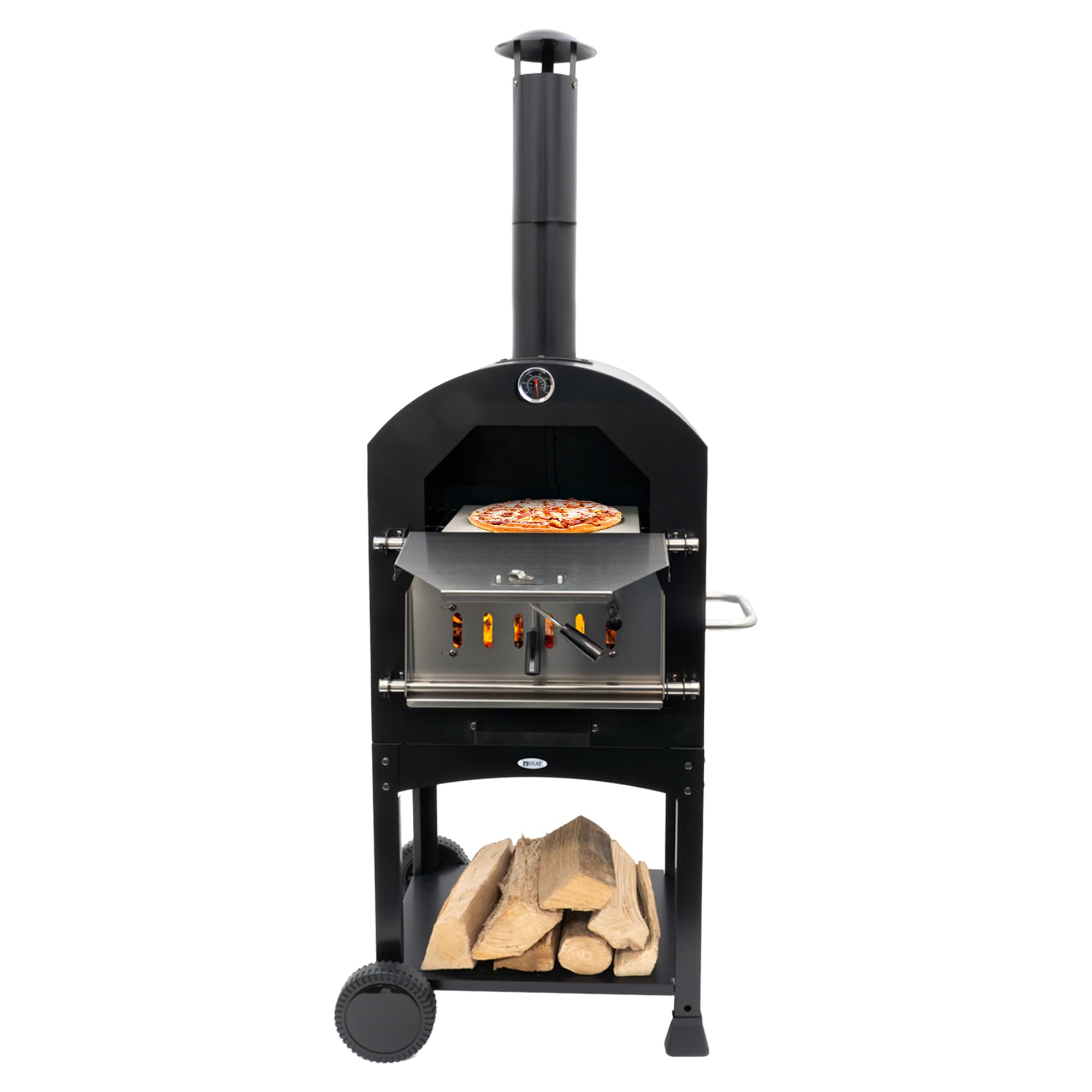 Four à Pizza HEAT Outdoor Living Ovnhus Noir Multifonctionnel Gril Barbecue Bois Charbon Briquettes Extérieur 50x36x160 cm