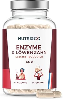 Verdauungsenzyme Pflanzlich | Digestive Enzyme-Komplex | Lactase 12000 ALU | Verdauungsbeschwerden, Blähungen und Milchunv...