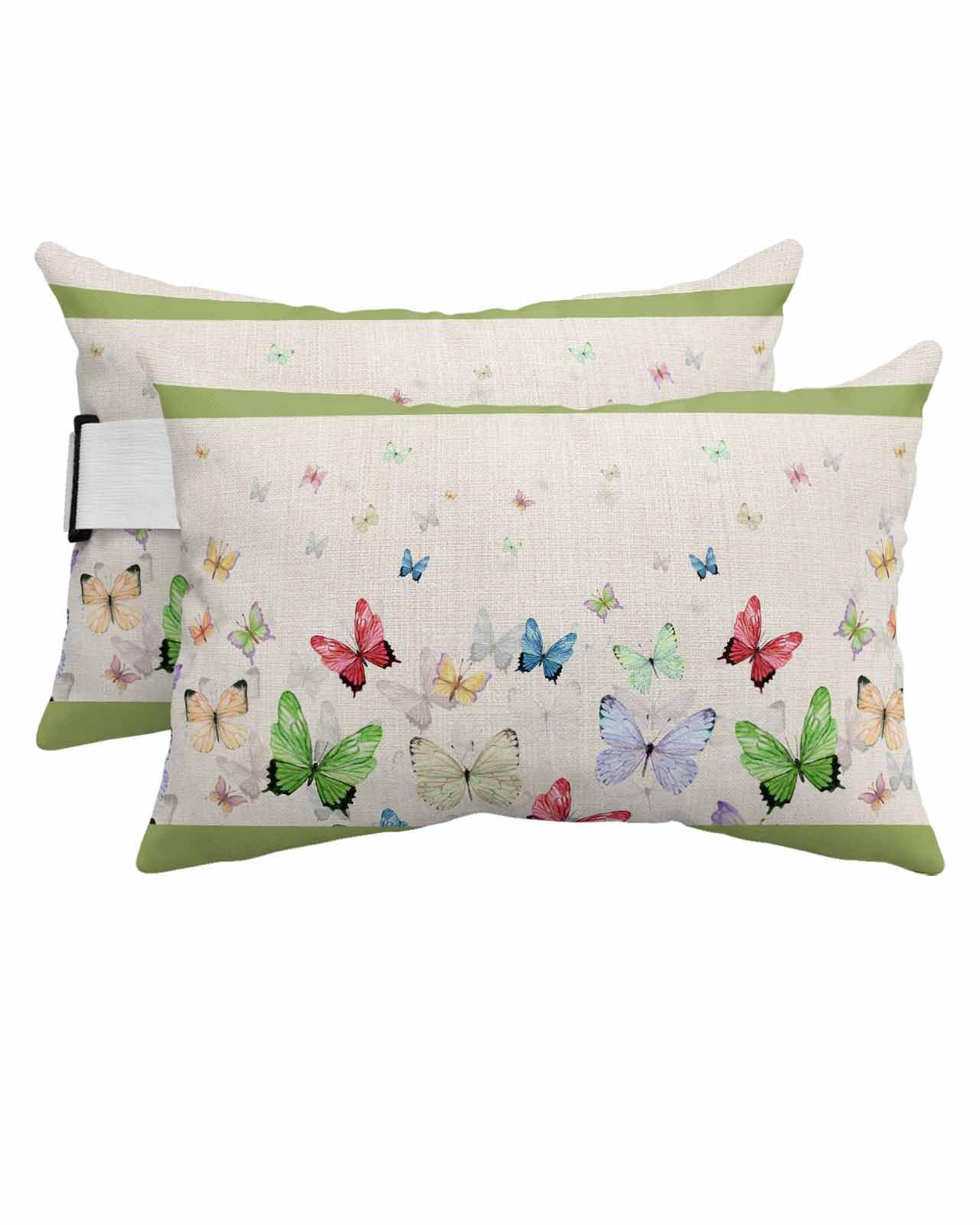 Vintage Beige Outdoor Beach Chair Pillow Headrest for Chaise Lounge Chair, Recliner Head Pillow Waterproof Pillowcases with Elastic Band & Inserts 11x16(2 PCS) Green Animal Fantasy Dream Watercolor