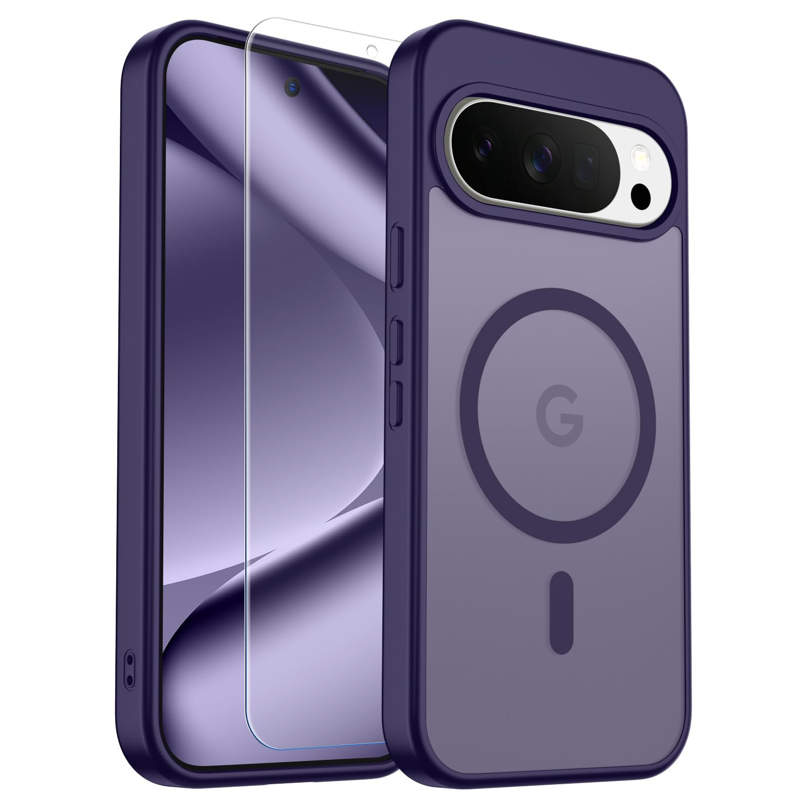 SUPFINE Magnetic for Google Pixel 10 Pro Case/Pixel 10 Case with Screen Protector, (Built-in Magnets) ((Military Grade Drop Protection) Slim Translucent Shockproof Phone Case,Dark Purple