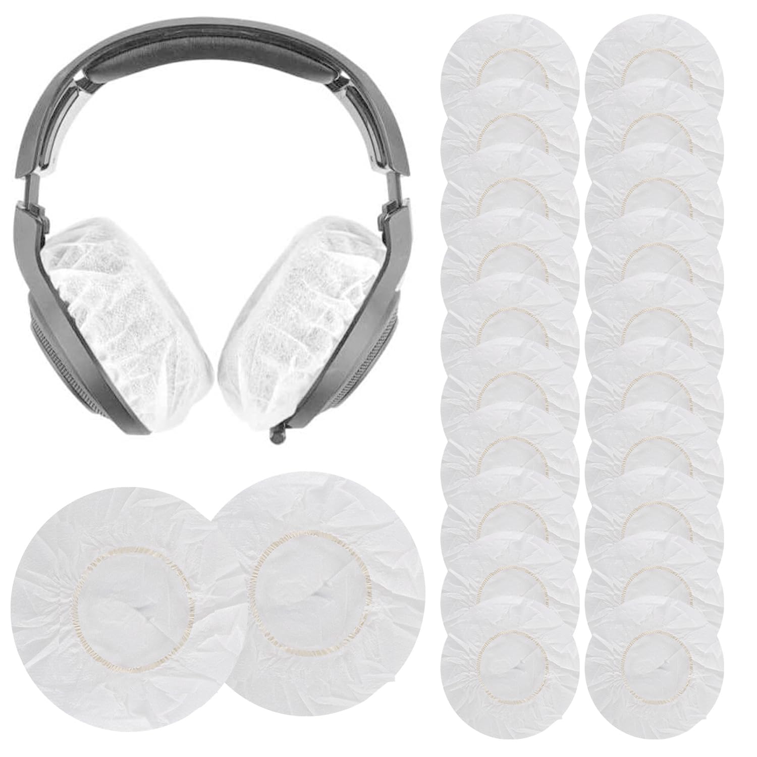 Tvoip 100Pcs White Non-Woven Sanitary Headphone Ear Cover, Disposable Super Stretch Covers Washable, for Most On Ear Headphones Earpads (11 cm/ 4.33