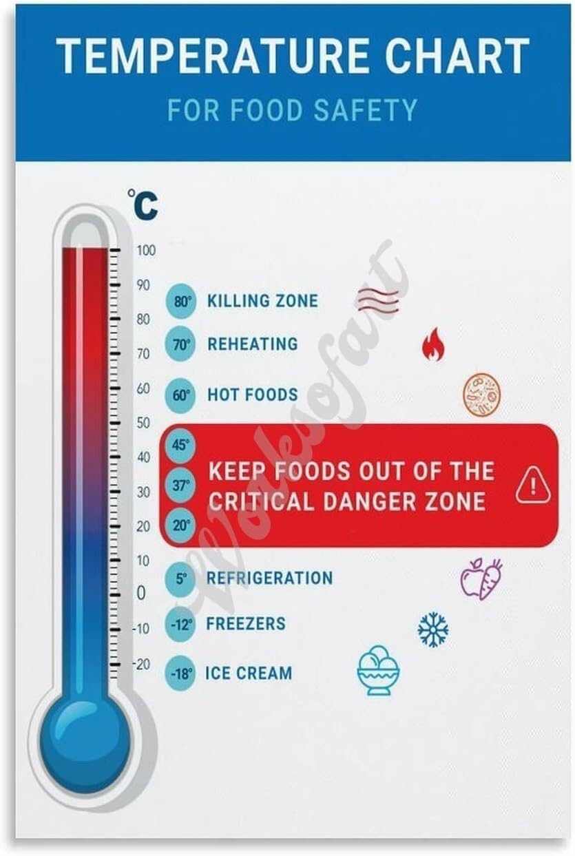 RNUMLIGH Kitchen Food Poster Cooking Temperature Chart Wall-Art Print Reference for Home Cook Restaurant Decor(Framed,16x24inch(40x60cm))