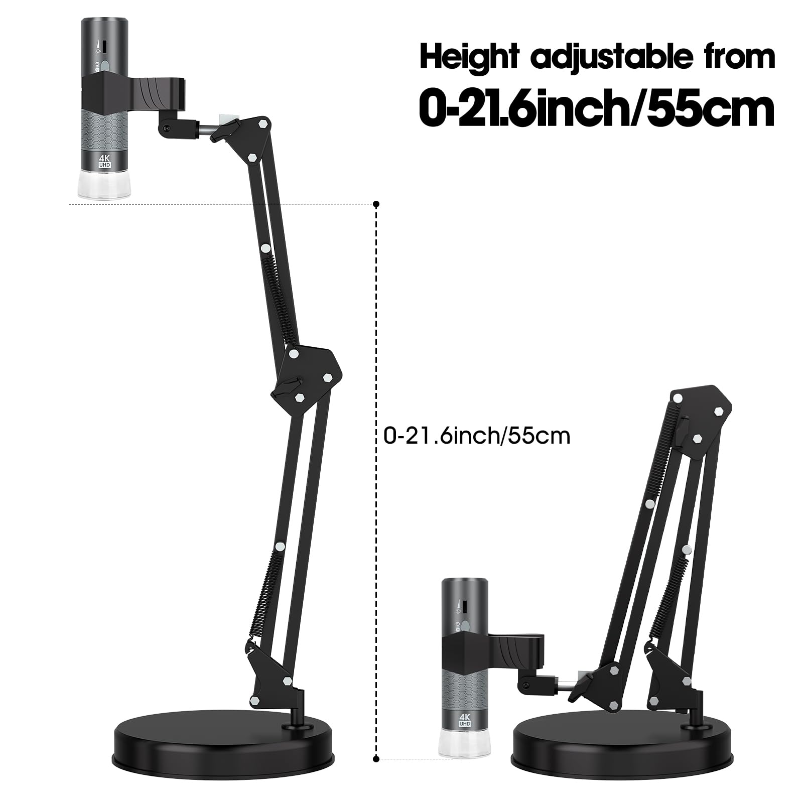 Microscopio WiFi 4K con Soporte de Altura máxima de 55 cm y Abrazadera de Mesa, microscopio Digital USB de 50 a 1000X, cámara 3840 x 2160P, para iPhone Android Windows Mac Linux Chrome