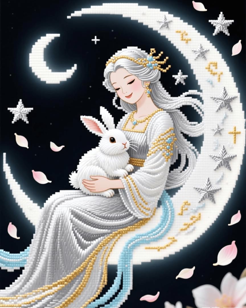 WallustrioaW 11CT Cross Stitch Embroidery Kits,Moon Fairy,Cross Stitch Full Kit DIY Embroidery Sewing Handicraft for Adults Home Decor,16x20in