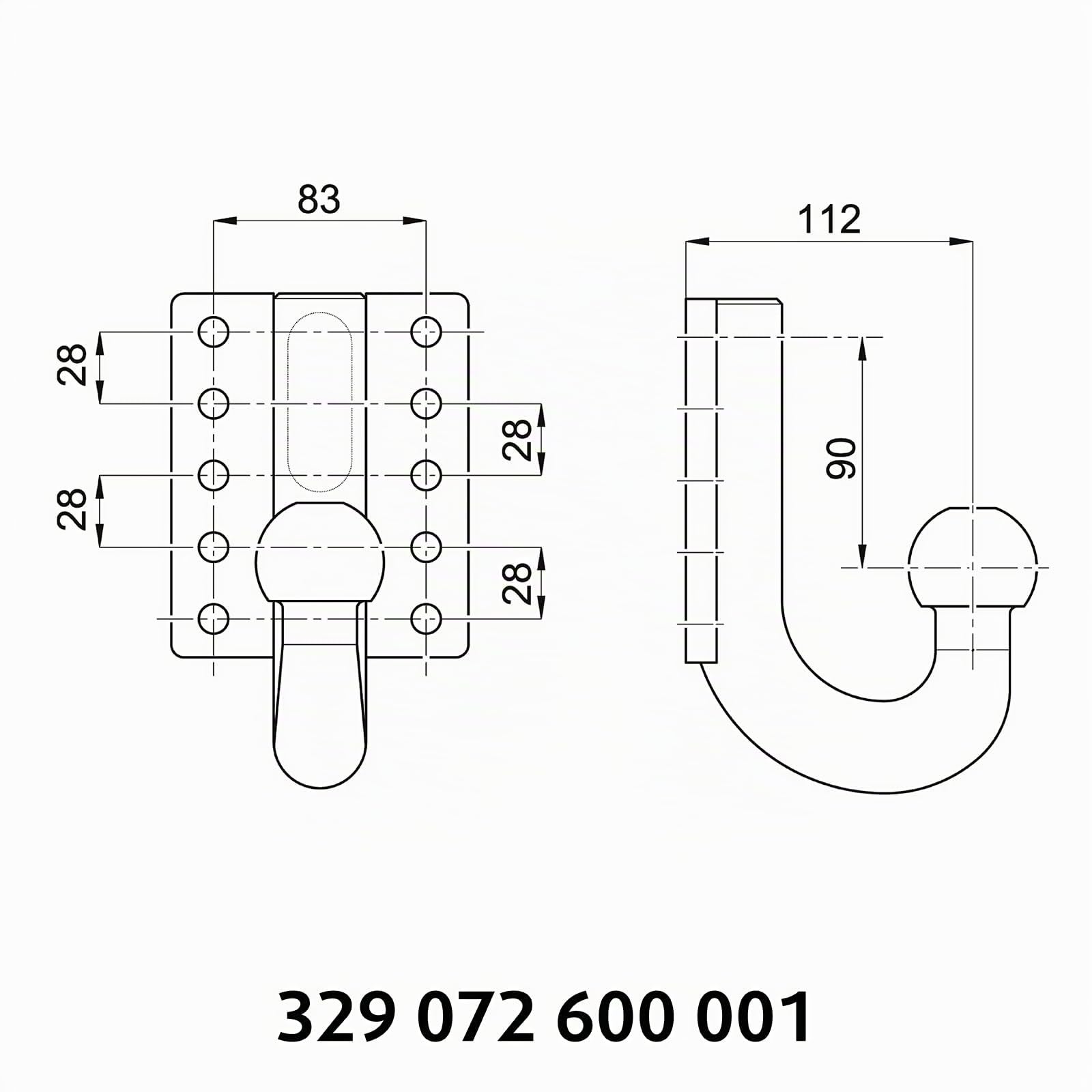 Westfalia Plaque de fixation (10 trous) avec col sphérique - Réglable en hauteur - Espacement des boules horizontal : 112 mm - Distance verticale des boules : 34 mm/62 mm/90 mm