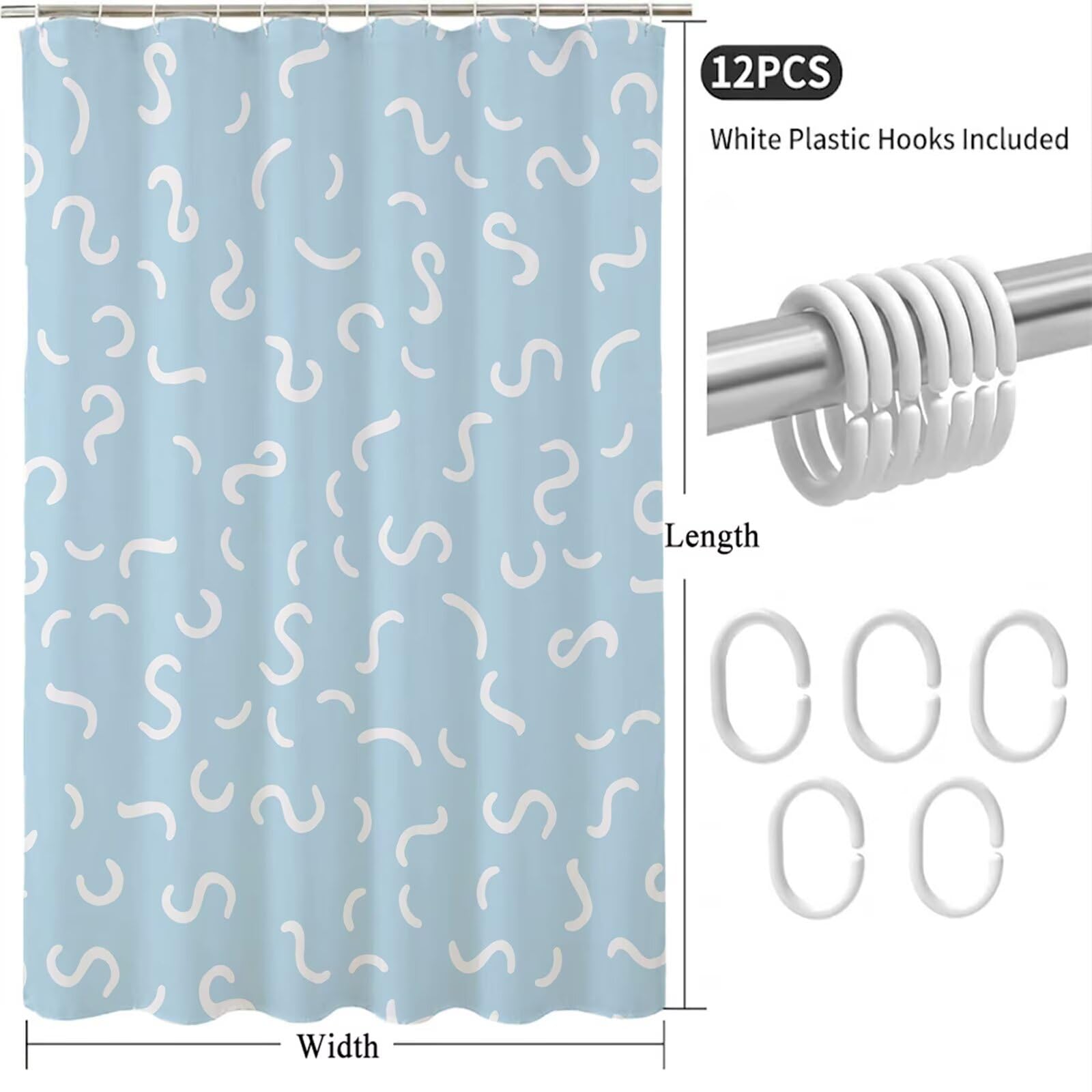 Rideau de Douche 240x180 cm - Tissu Polyester Imperméable Anti-Moisissure - 12 Anneaux Inclus - Ourlet Lesté pour Stabilité - Lavable en Machine - Idéal de Baignoire et Douche - Moderne & Bleu Y1#510