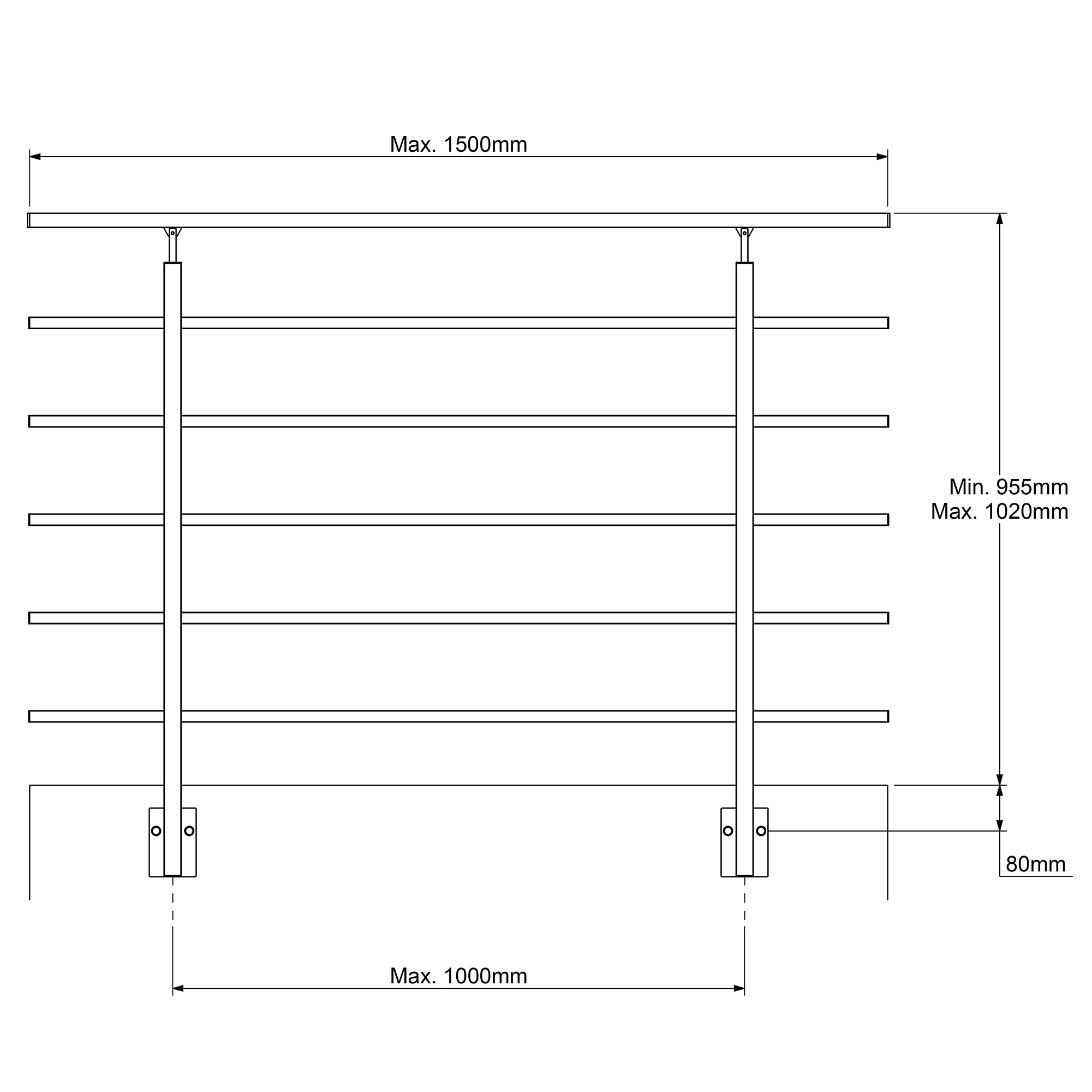 DOLLE Brüstungsgeländer Set aus Aluminium seitliche Montage eckiges Design 150 cm