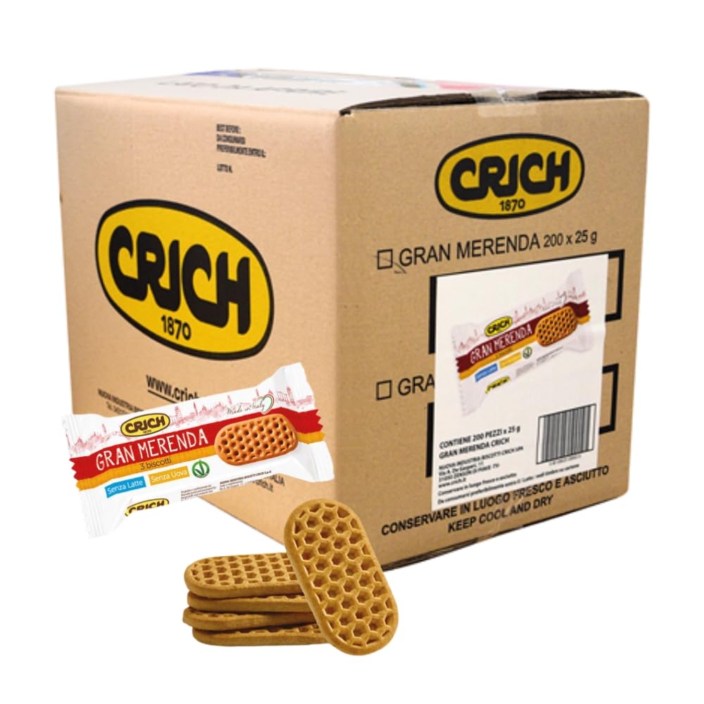 Biscotti frollini Gran Merenda Crich Monoporzione per Hotel e B&B, senza latte, uova ed olio di palma, Vegan. Confezione da 200 x 25 gr