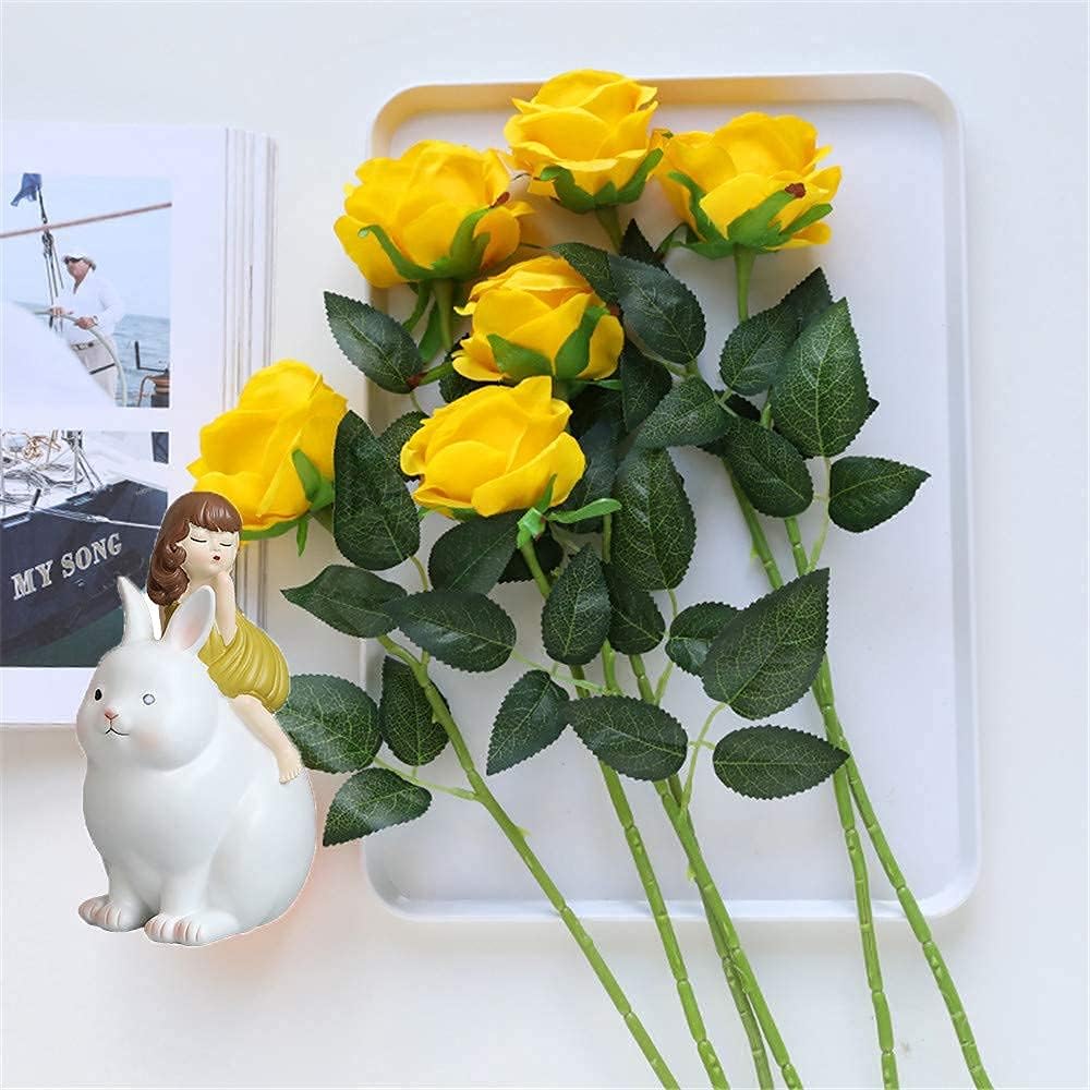 Hawesome 12PCS Artificial Silk Flowers Realistic Roses Bouquet Long Stem for Home Wedding Decoration Party (Yellow 1) - Image 7