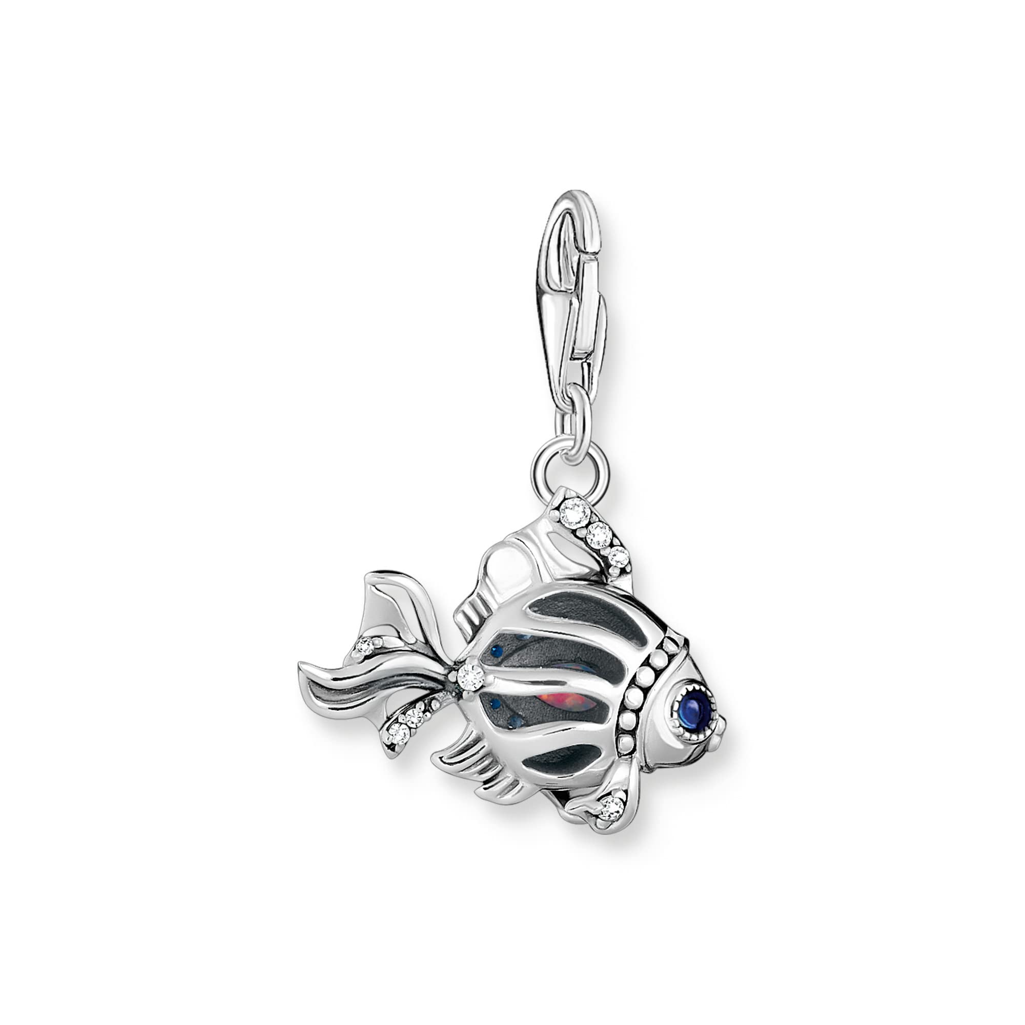 THOMAS SABO Charm-Anhänger Fisch mit blauen Steinen silber 925 Sterlingsilber, Geschwärzt