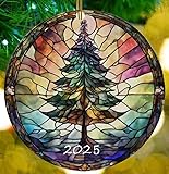 Christmas Ornaments 2025, Stained Glass Style, Round Fun Acrylic Decoration Gifts (Christmas Tree)