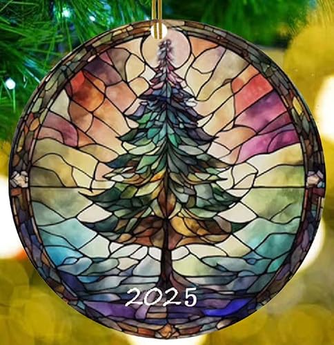 Christmas Ornaments 2025, Stained Glass Style, Round Fun Acrylic Decoration