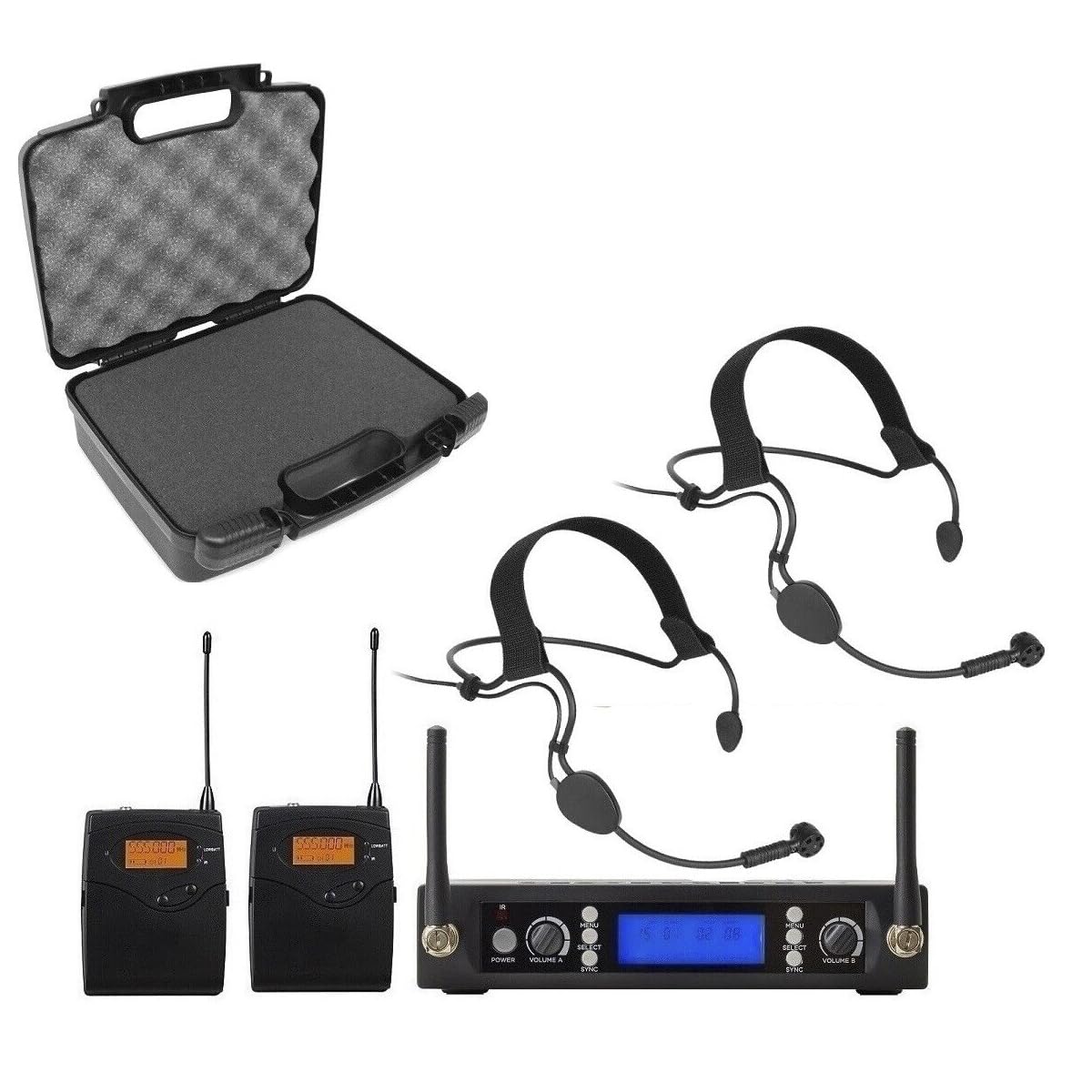 UHF Professional Wireless Cordless Headset Headworn Microphone for Church Wedding Speech PA,with Black Carrying Case