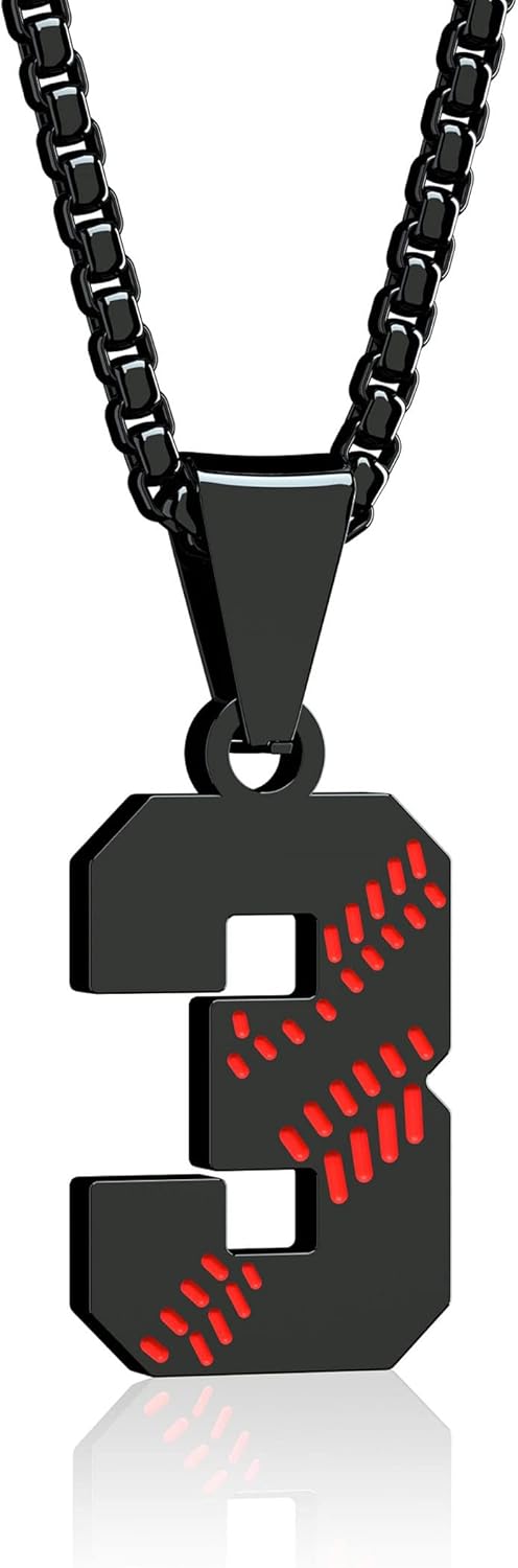 Suweibuke Inspiration Baseball Necklace – Stainless Steel Baseball Chain Number Pendant – Boys & Girls Gift